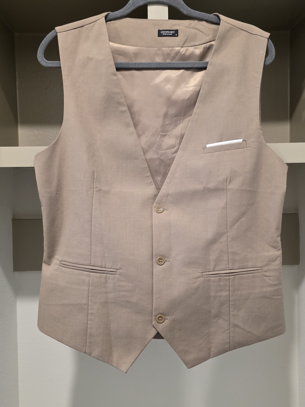 Coofandy Beige Dress Vest — Tailored Men's Satin Lined Vest
